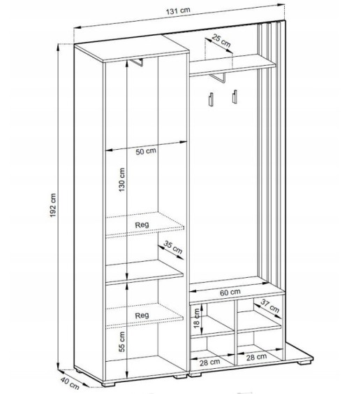 Meuble d'entrée NELLY 131x192x40 cm blanc