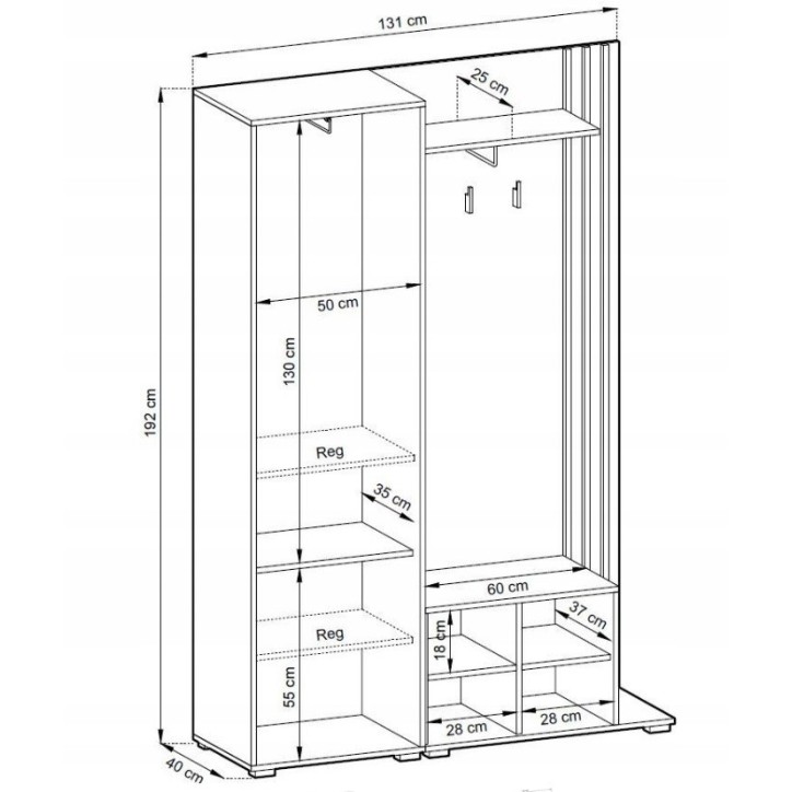 Meuble d'entrée NELLY 131x192x40 cm blanc