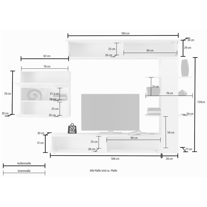 Porta TV in cemento CELIA 295 cm
