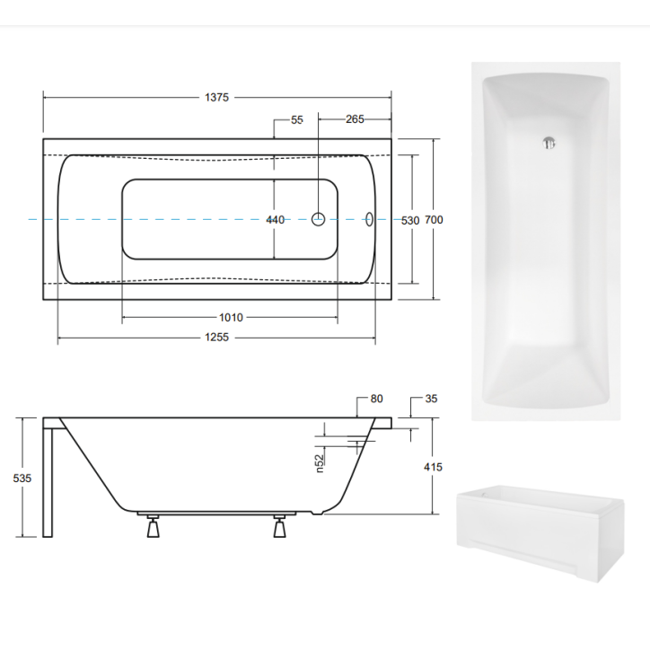 Badkuip MIRANO met frontpaneel 140/150/160/170 x 70