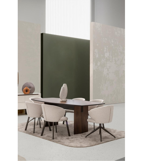 Conjunto de sala de jantar MATEO em carvalho e creme