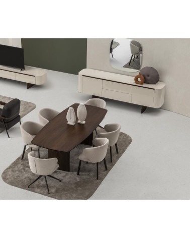 Conjunto de sala de jantar MATEO em carvalho e creme