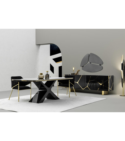Ensemble salle à manger SIRIUS BLACK noir et doré table 220 cm