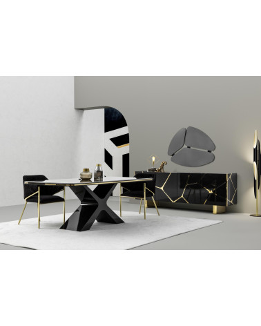 Juego de comedor SIRIUS BLACK negro y dorado mesa 220 cm