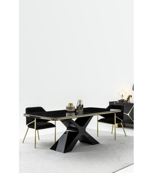 Conjunto de sala de jantar SIRIUS BLACK preto e dourado Mesa de 220 cm