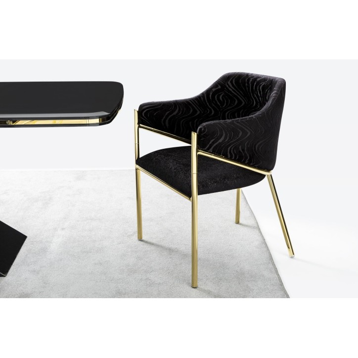 Ensemble salle à manger SIRIUS BLACK noir et doré table 220 cm