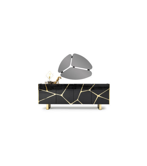 Conjunto de sala de jantar SIRIUS BLACK preto e dourado Mesa de 220 cm