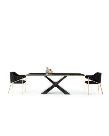 Conjunto de sala de jantar SIRIUS BLACK preto e dourado Mesa de 180 cm