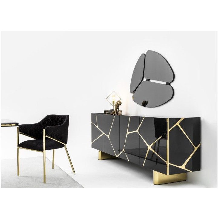 Conjunto de sala de jantar SIRIUS BLACK preto e dourado Mesa de 180 cm