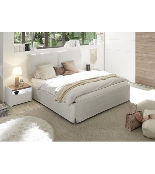 Chambre complète AMALTI blanc et chêne  lit 160x200 cm avec coffre de rangement