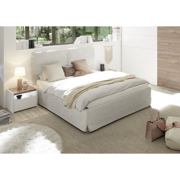 Chambre complète AMALTI blanc et chêne  lit 160x200 cm avec coffre de rangement