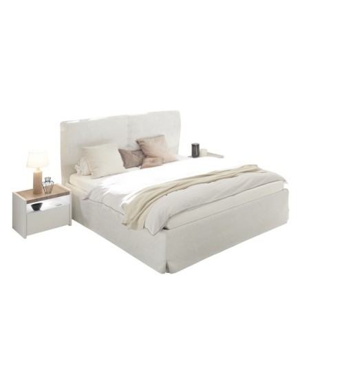 Chambre complète AMALTI blanc et chêne  lit 160x200 cm avec coffre de rangement