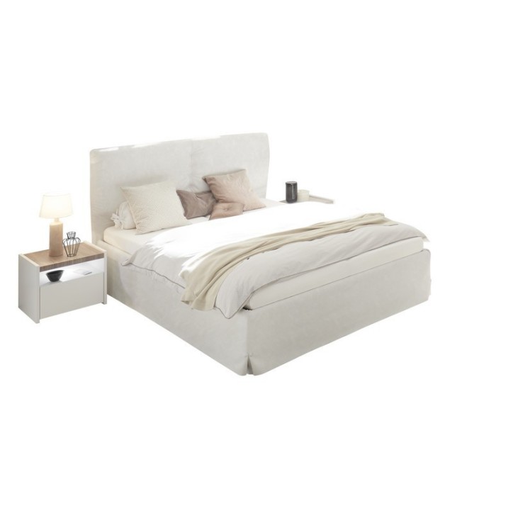 Chambre complète AMALTI blanc et chêne  lit 160x200 cm avec coffre de rangement