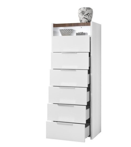 Chambre complète AMALTI blanc et chêne  lit 160x200 cm avec coffre de rangement