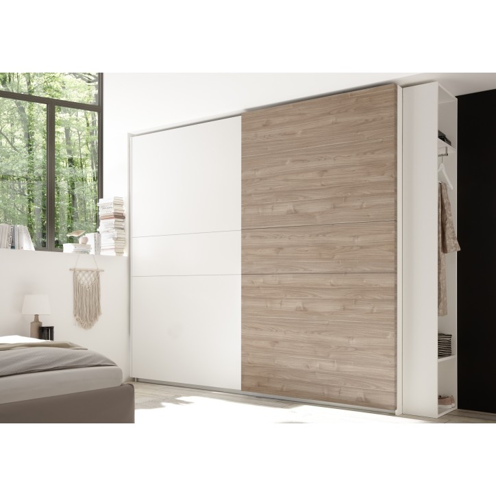 Chambre complète AMALTI blanc et chêne  lit 160x200 cm avec coffre de rangement