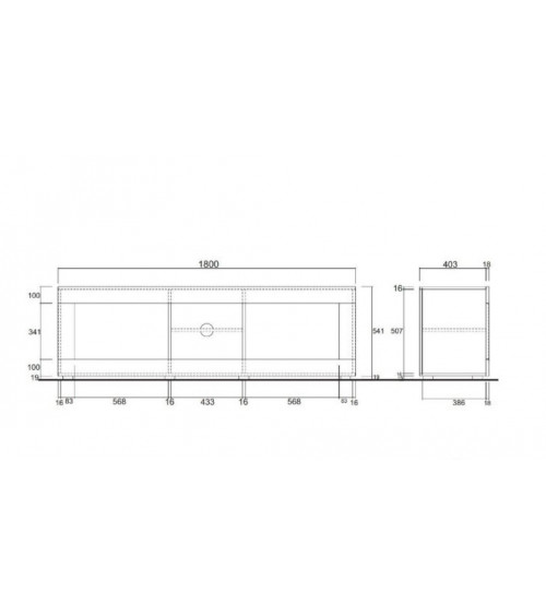 Mueble TV BASIC blanco de alto brillo 181 cm