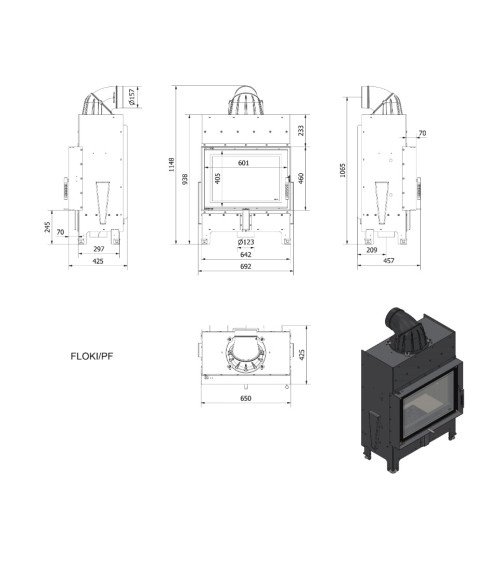 Inserto para chimenea  SMART MS 8 BS cristal en el lado izquierdo