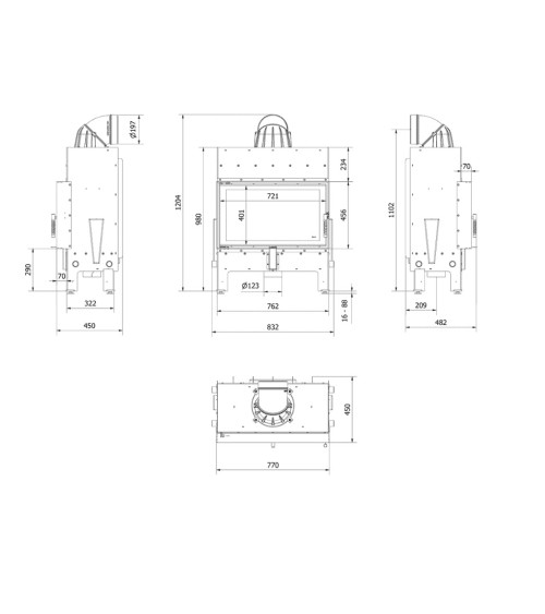 Inserto para chimenea  SMART MS 8 BS cristal en el lado izquierdo