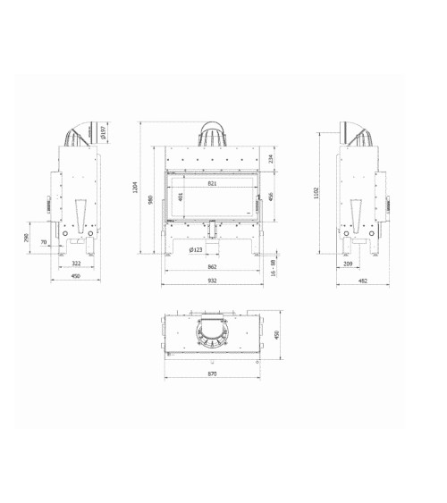 Inserto para chimenea  SMART MS 8 BS cristal en el lado izquierdo