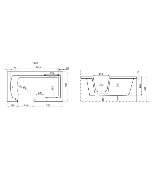 Bagno porta ADELAIDE 160/170 / 180 x 75 per disabili vasca ridotto-design - arredo bagno