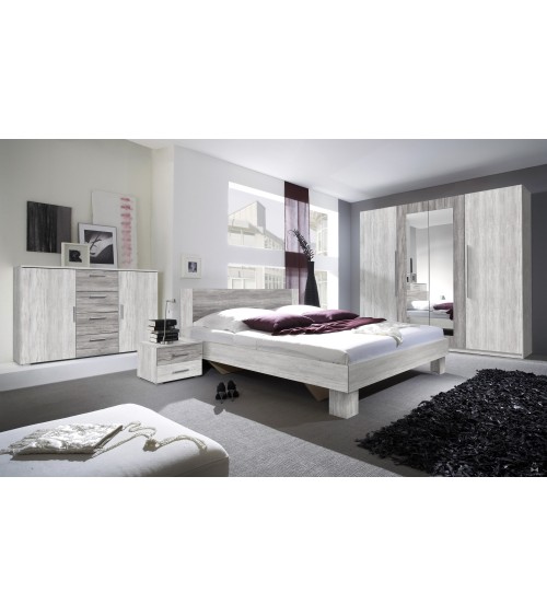 Chambre  VERA 180x200 cm , blanc et gris cérusé