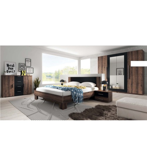 Chambre complète VERA 180x200 cm, Chêne monastère/noir
