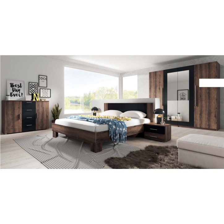 Chambre complète VERA 180x200 cm, Chêne monastère/noir