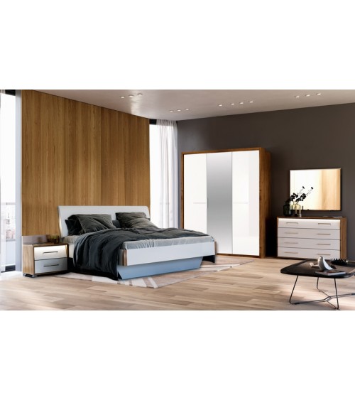 Chambre  Niko ,  blanc laqué et chêne clair 160x200 cm