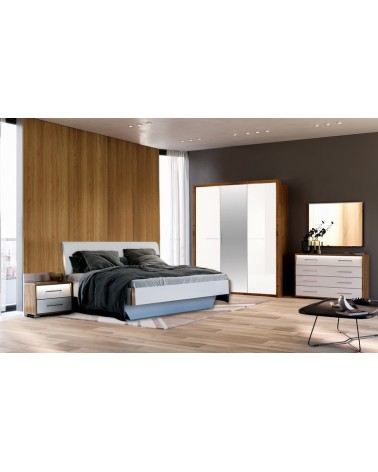 Chambre  Niko ,  blanc laqué et chêne clair 160x200 cm