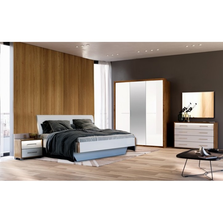 Chambre  Niko ,  blanc laqué et chêne clair 160x200 cm