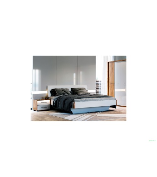 Chambre  Niko ,  blanc laqué et chêne clair 160x200 cm