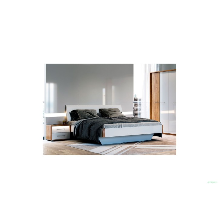 Chambre  Niko ,  blanc laqué et chêne clair 160x200 cm