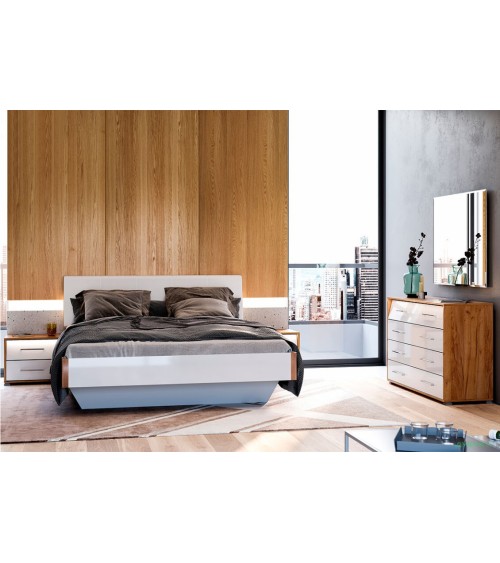 Chambre  Niko ,  blanc laqué et chêne clair 160x200 cm