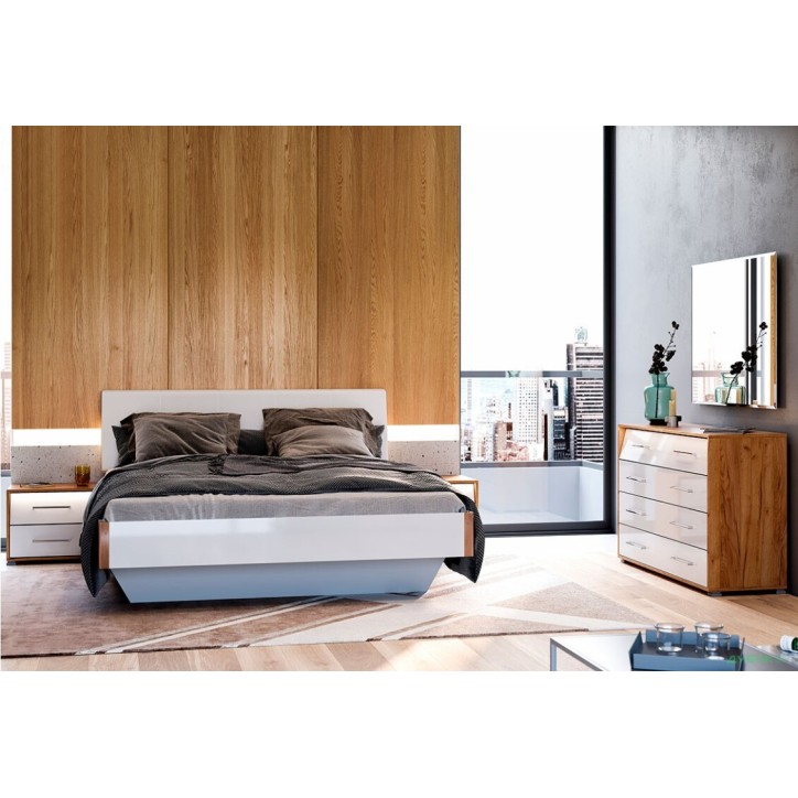 Chambre  Niko ,  blanc laqué et chêne clair 160x200 cm