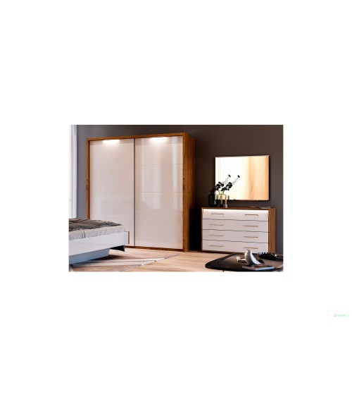 Chambre  Niko ,  blanc laqué et chêne clair 160x200 cm