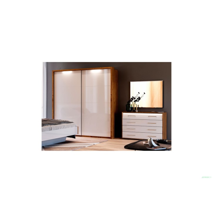 Chambre  Niko ,  blanc laqué et chêne clair 160x200 cm