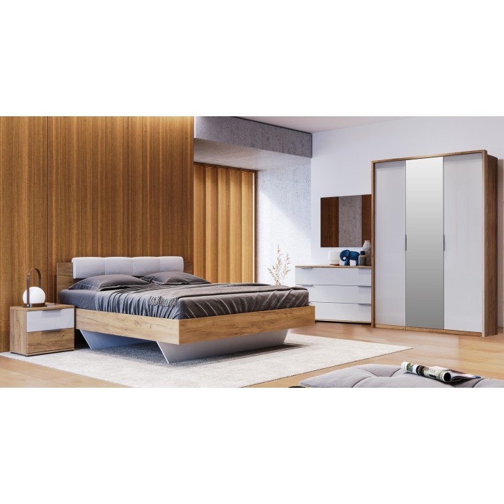 Chambre ASTO , blanc laqué et chêne clair 160x200 cm Chambre ASTO , blanc laqué et chêne clair 160x200 cm