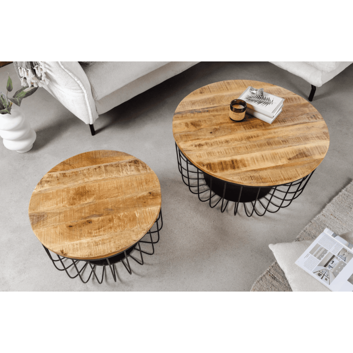 2 tables basses STORAGE en bois de manguier naturel et métal