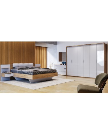 Chambre  ASTO II ,  blanc laqué et chêne clair 180x200 cm