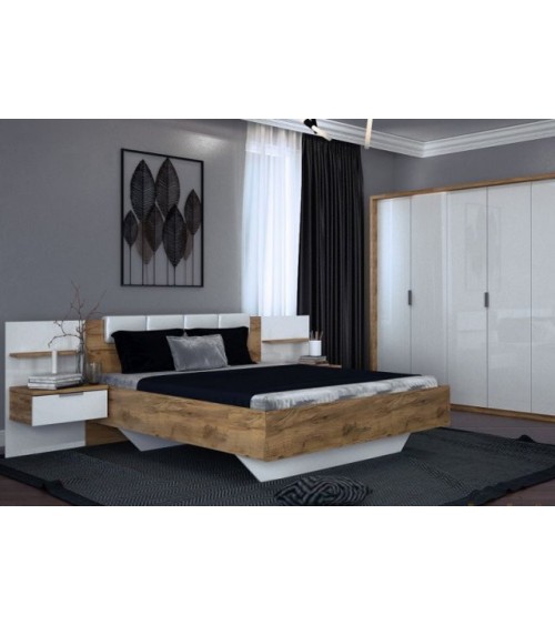 Chambre ASTO II , blanc laqué et chêne clair 180x200 cm