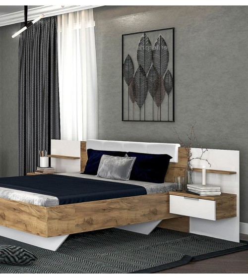Chambre  ASTO II ,  blanc laqué et chêne clair 180x200 cm