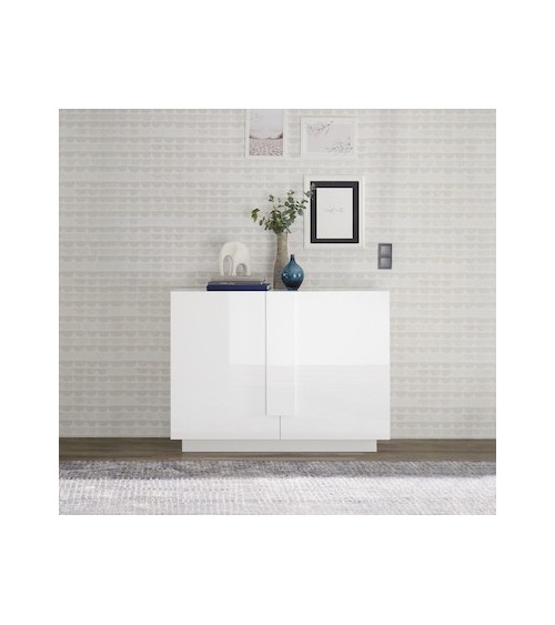 Buffet 2 portes JUPITER blanc laqué brillant 120 cm