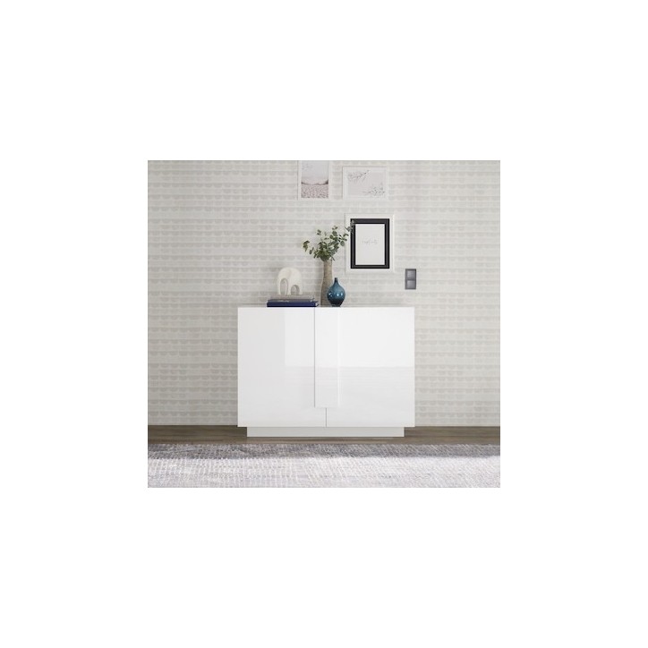 Buffet 2 portes JUPITER blanc laqué brillant 120 cm