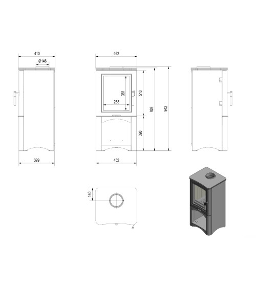 Stufa a legna K5 con cassetta 7Kw