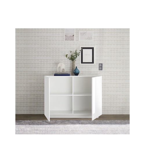 Buffet 2 portes JUPITER blanc laqué brillant 120 cm