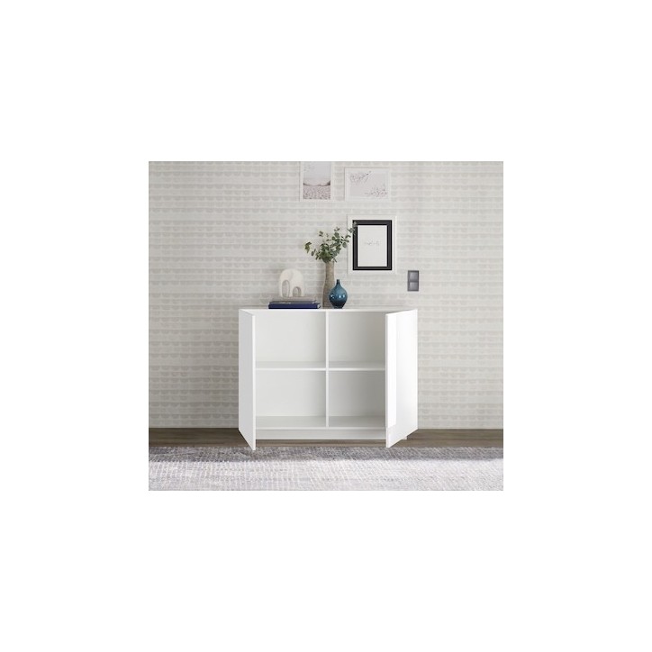 Buffet 2 portes JUPITER blanc laqué brillant 120 cm