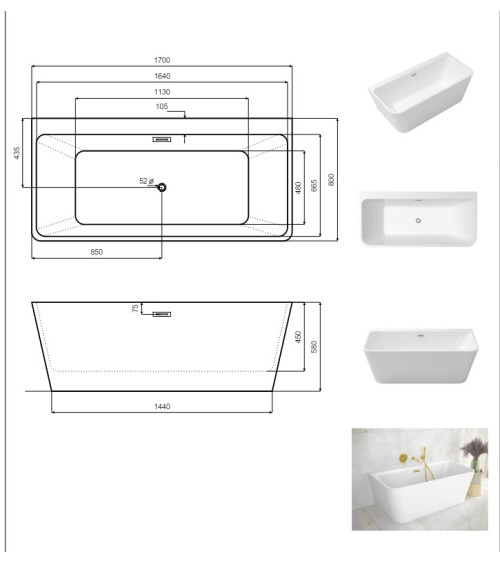 Baignoire VARYA 170x80 x58 cm- baignoire design - mobilier salle de bain
