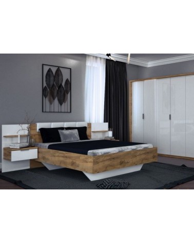 Chambre  ASTO II ,  blanc laqué et chêne clair 160x200 cm