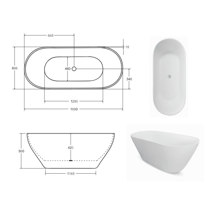 copy of VIYA freistehende Badewanne 160 x 70 cm