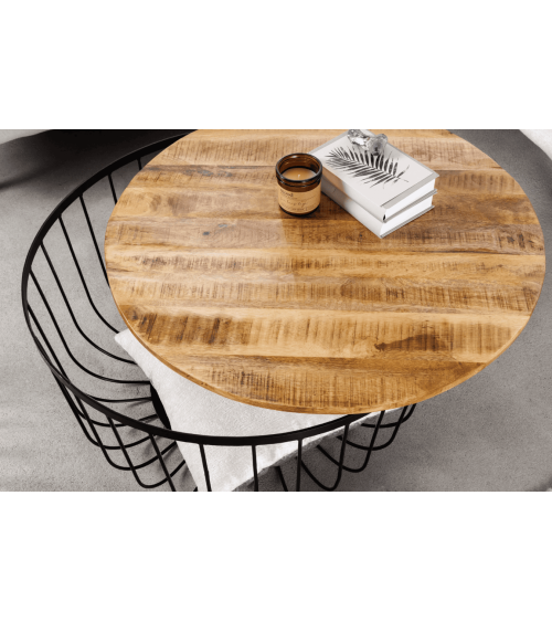 2 tables basses STORAGE en bois de manguier naturel et métal